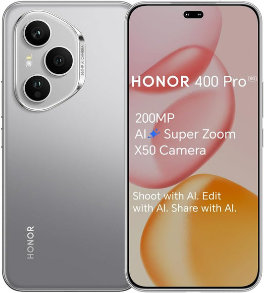 Honor 400 PRO AI Phone (eSIM) – 6.7" AMOLED 120Hz Smartphone with IP68/IP69 Dust & Water Resistance, Snapdragon 8 Gen 3, 512GB Storage, and Triple AI 200MP Periscope Camera - Globaltech.tc