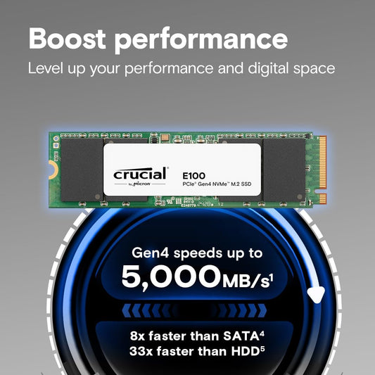 Crucial E100 512GB NVMe SSD – PCIe Gen4, M.2 Internal Drive - Globaltech.tc