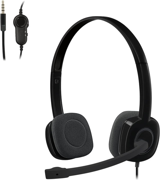 Logitech H151 Stereo Headset – 3.5mm Wired Headset with Rotating Boom Mic and In-Line Controls - Globaltech.tc