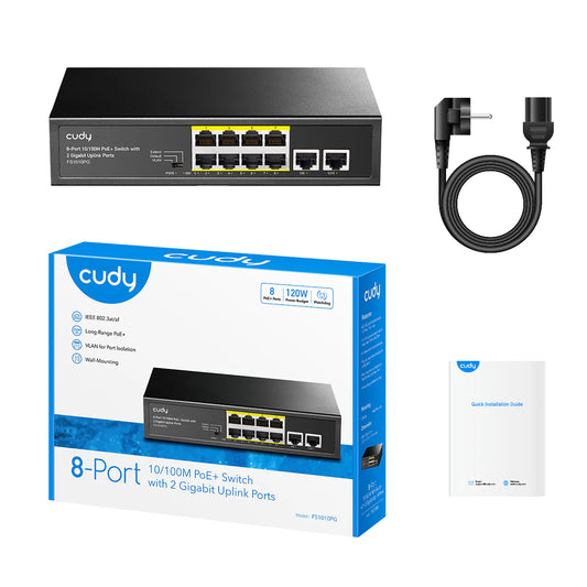Cudy FS1010PG 10-Port Fast Ethernet PoE+ Switch with Gigabit Uplinks