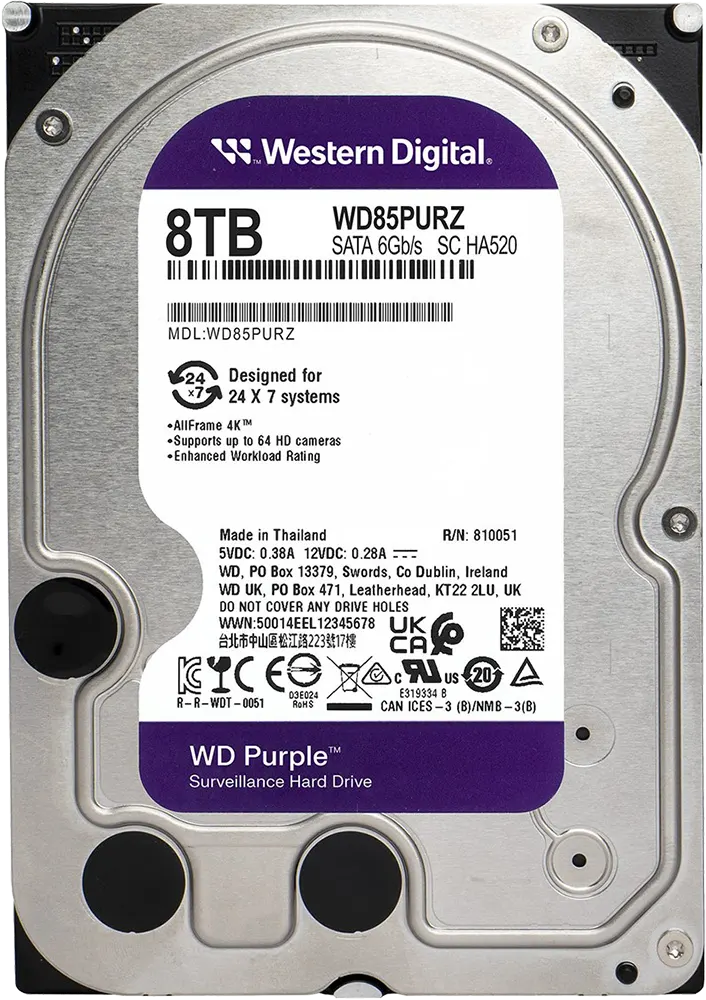 WD Purple Surveillance Hard Drive – 8TB, 3.5" SATA, 5640RPM - Globaltech.tc