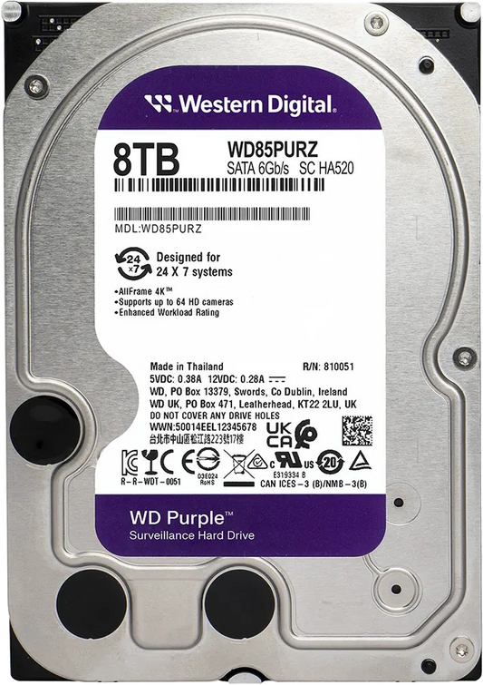 WD Purple Surveillance Hard Drive – 8TB, 3.5" SATA, 5640RPM - Globaltech.tc