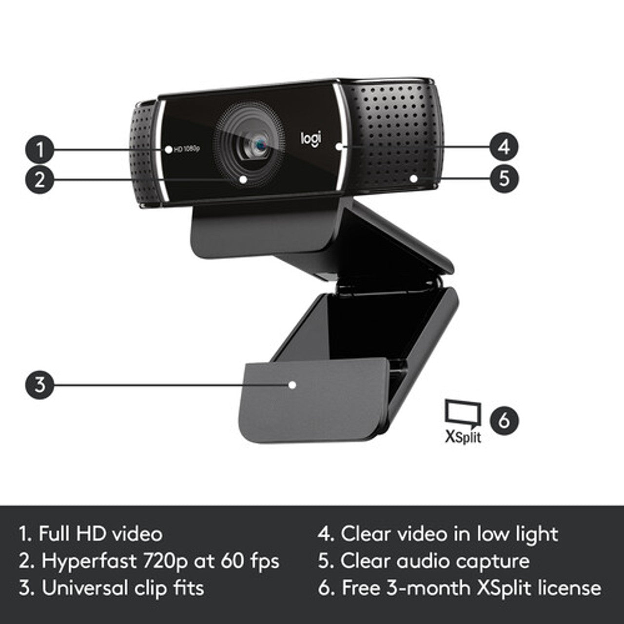 Logitech C922 Pro Stream Webcam – Full HD 1080p, Tripod Included, USB - Globaltech.tc
