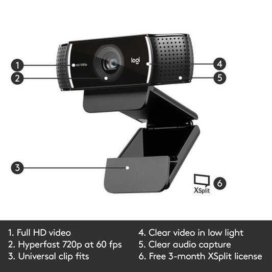 Logitech C922 Pro Stream Webcam – Full HD 1080p, Tripod Included, USB - Globaltech.tc