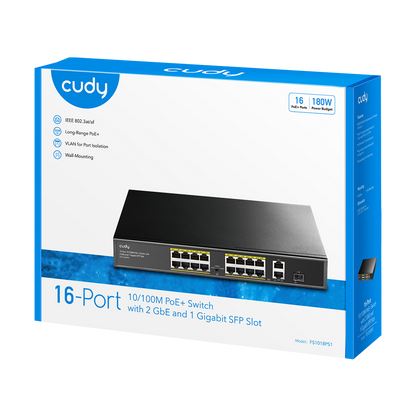 Cudy FS1018PS1 16-Port Fast Ethernet PoE+ Switch with SFP