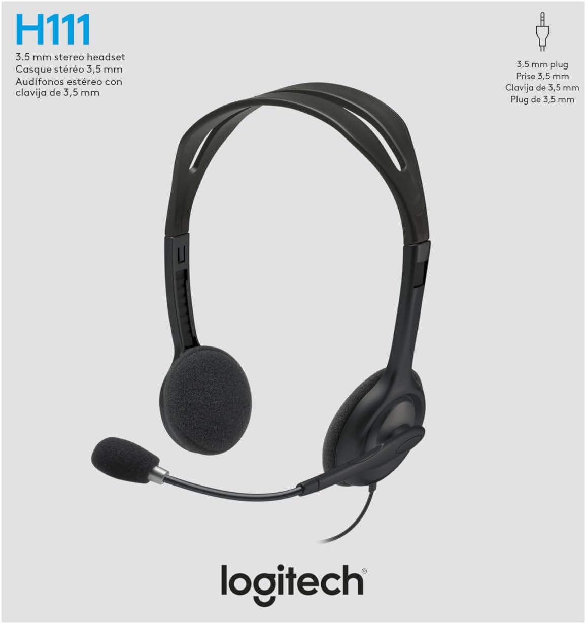 Logitech H111 Stereo Headset – 3.5mm Wired Headphones with Boom Mic for Calls and E-Learning - Globaltech.tc