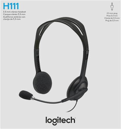 Logitech H111 Stereo Headset – 3.5mm Wired Headphones with Boom Mic for Calls and E-Learning - Globaltech.tc