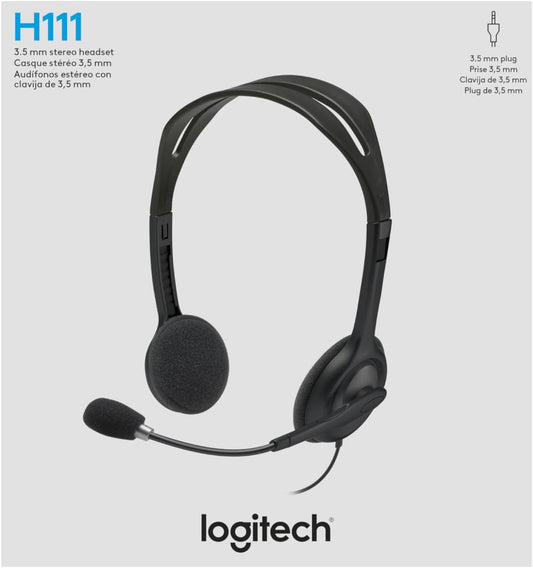 Logitech H111 Stereo Headset – 3.5mm Wired Headphones with Boom Mic for Calls and E-Learning - Globaltech.tc