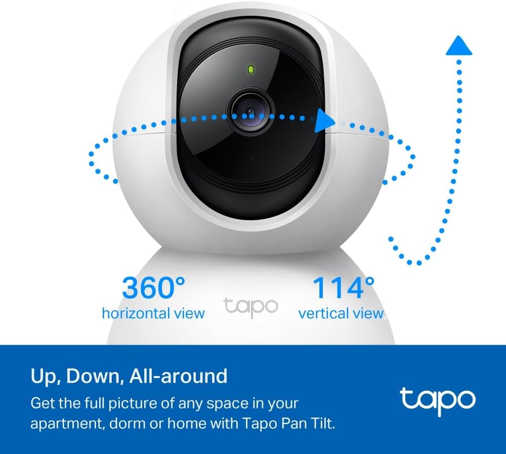 TP-Link Tapo C200C – Indoor WLAN Camera, FHD, Surveillance Camera, Night Vision, 360° Viewing Angle, Bidirectional Audio, Motion Detection and Notifications, Integrated Acoustic and Clear Alarm - Globaltech.tc