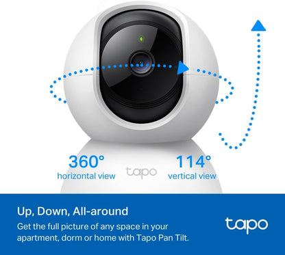 TP-Link Tapo C200C – Indoor WLAN Camera, FHD, Surveillance Camera, Night Vision, 360° Viewing Angle, Bidirectional Audio, Motion Detection and Notifications, Integrated Acoustic and Clear Alarm - Globaltech.tc