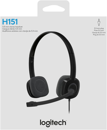 Logitech H151 Stereo Headset – 3.5mm Wired Headset with Rotating Boom Mic and In-Line Controls - Globaltech.tc
