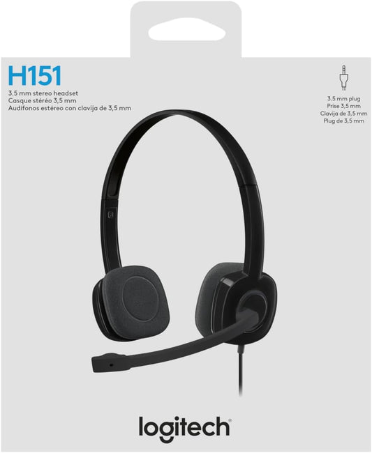 Logitech H151 Stereo Headset – 3.5mm Wired Headset with Rotating Boom Mic and In-Line Controls - Globaltech.tc
