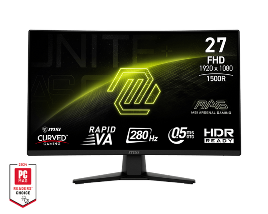 MSI MAG 274CXF 27" Curved Gaming Monitor, 280Hz, 0.5ms, Rapid IPS, FHD – HDR, USB Hub, Adjustable Stand - Globaltech.tc