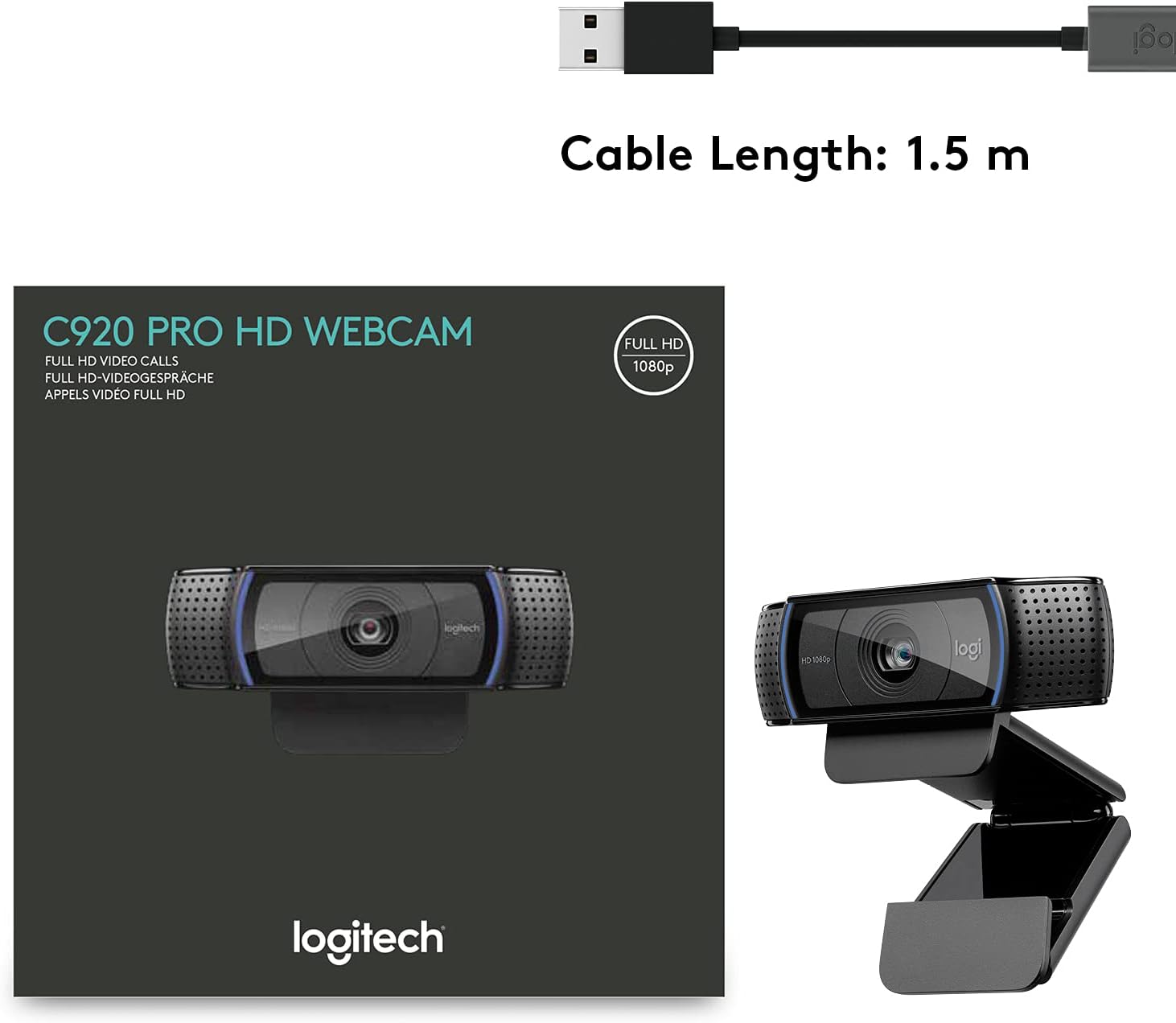 Logitech C920 HD Pro Webcam – Full HD 1080p, Stereo Microphones, Autofocus, Crystal-Clear Video - Globaltech.tc