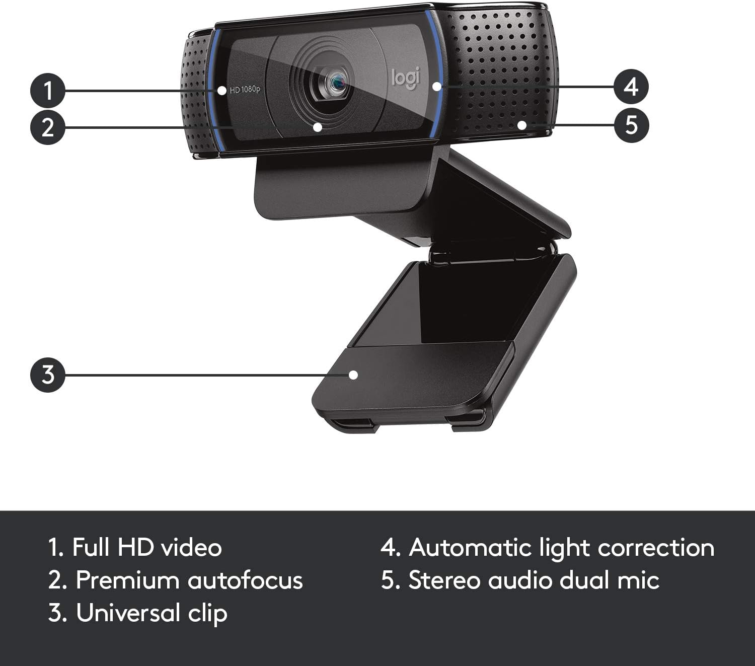 Logitech C920 HD Pro Webcam – Full HD 1080p, Stereo Microphones, Autofocus, Crystal-Clear Video - Globaltech.tc