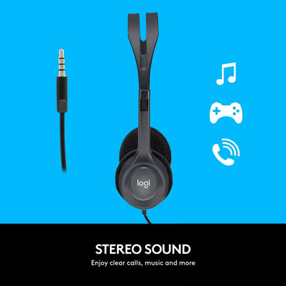 Logitech H111 Stereo Headset – 3.5mm Wired Headphones with Boom Mic for Calls and E-Learning - Globaltech.tc
