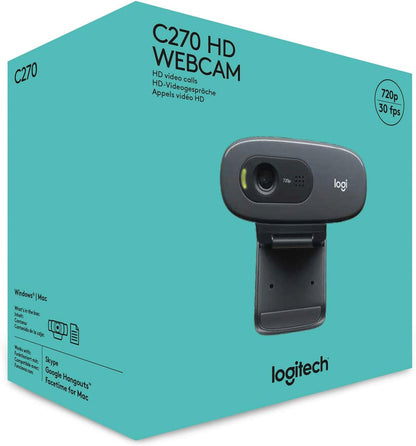 Logitech C270 HD Webcam – 720p Video Calling, Built-in Microphone, Universal Clip - Globaltech.tc