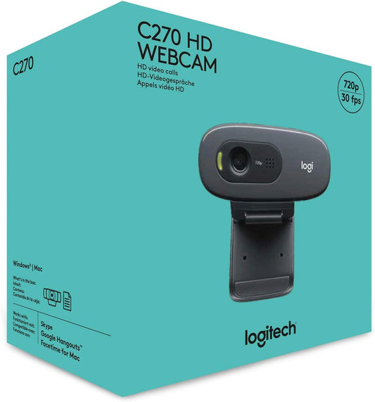 Logitech C270 HD Webcam – 720p Video Calling, Built-in Microphone, Universal Clip - Globaltech.tc