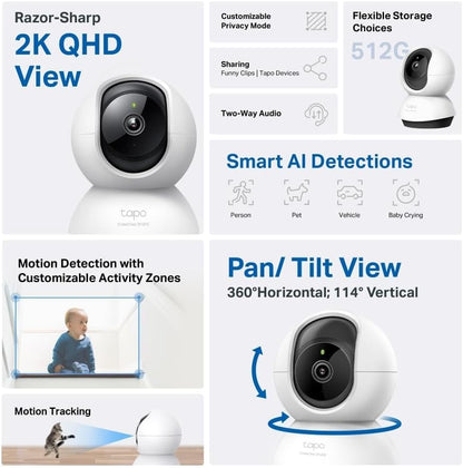 TP-Link Tapo C220 – Smart Indoor Security Camera 2K 3MP with Night Vision Motion Detection Privacy Mode Two-Way Audio Works with Alexa - Globaltech.tc