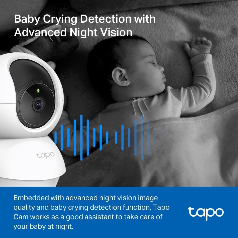 TP-Link Tapo C200C – Indoor WLAN Camera, FHD, Surveillance Camera, Night Vision, 360° Viewing Angle, Bidirectional Audio, Motion Detection and Notifications, Integrated Acoustic and Clear Alarm - Globaltech.tc