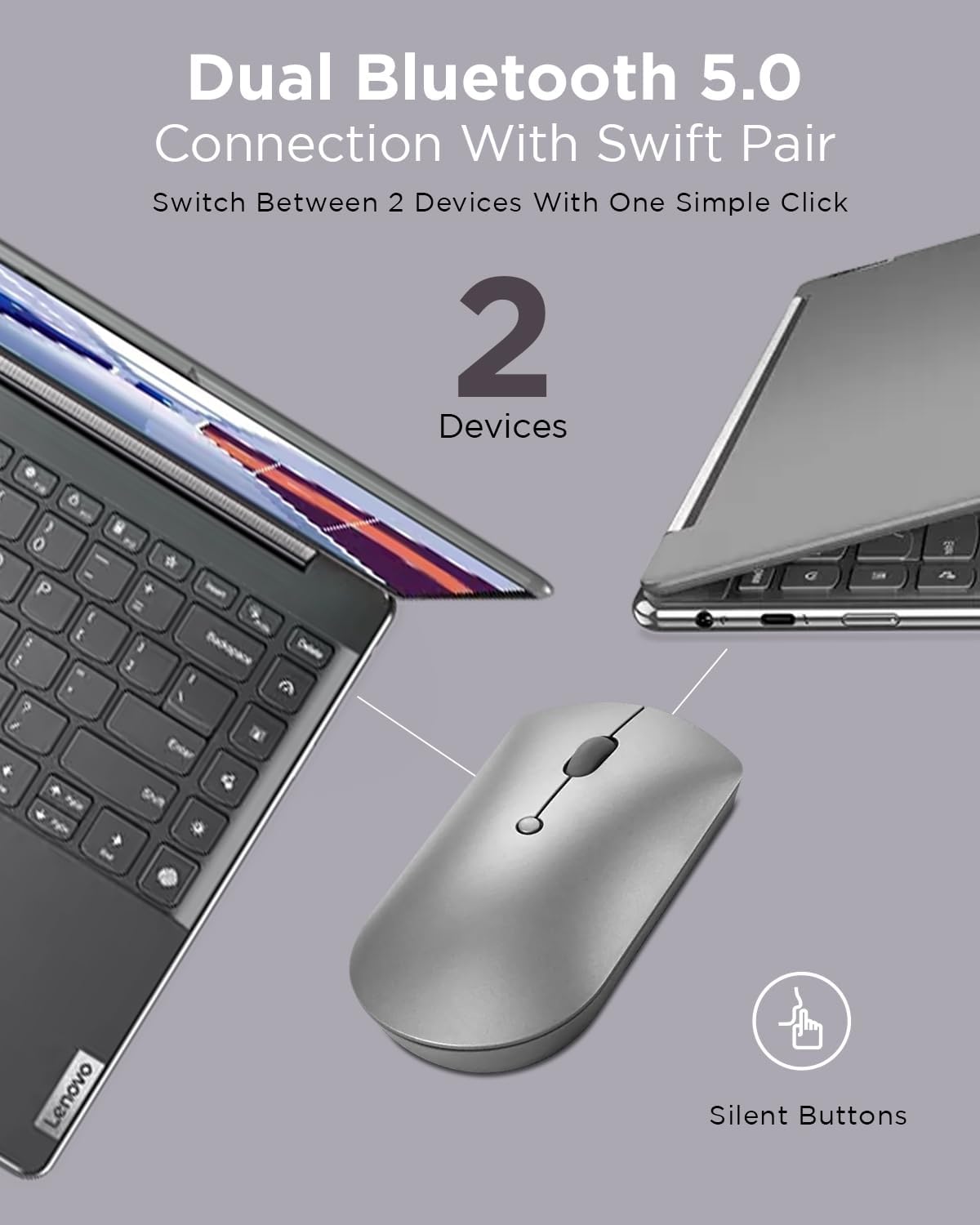 Lenovo 600 Bluetooth Silent Mouse – Compact, Wireless, Low-Noise Clicks - Globaltech.tc