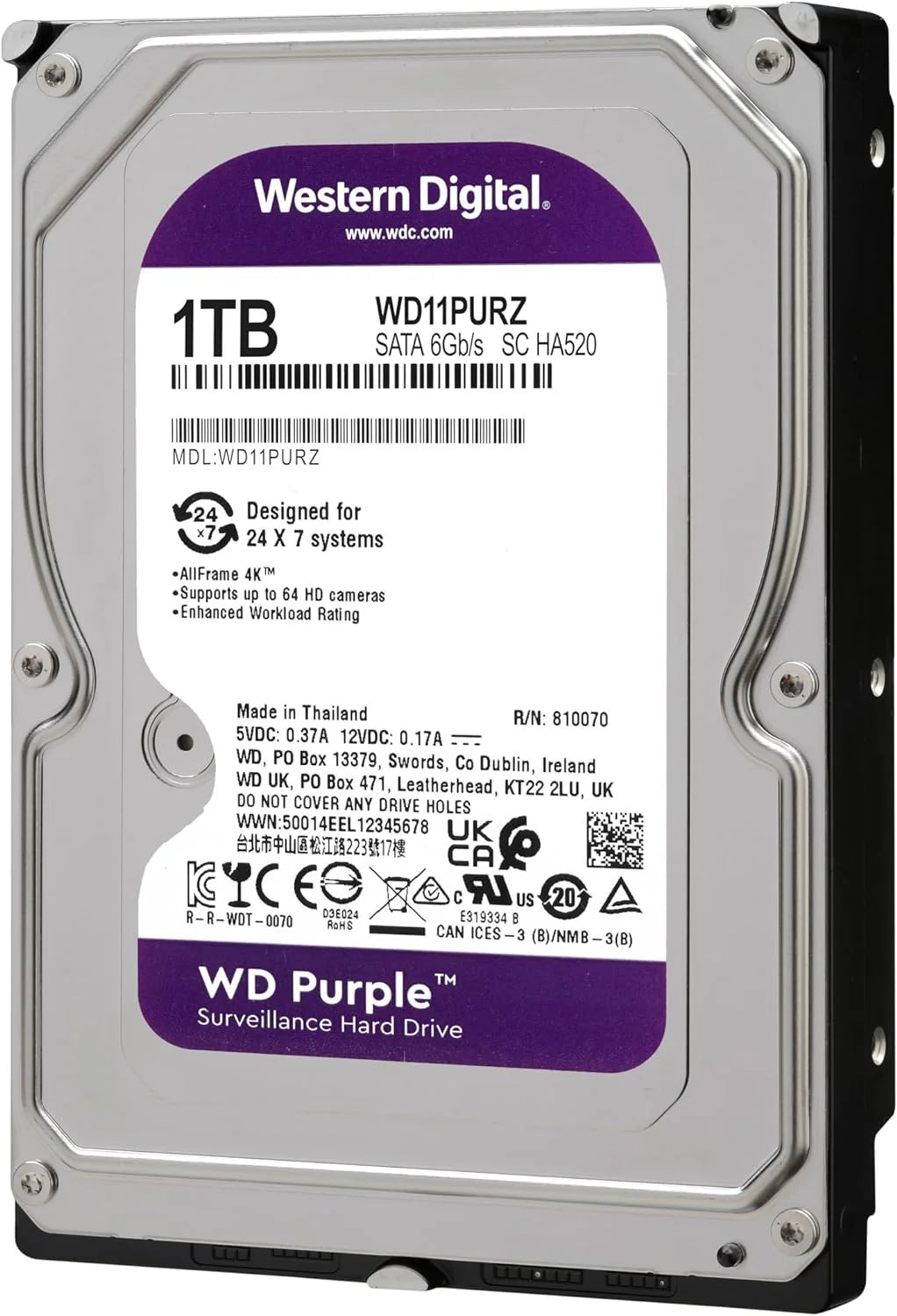 WD Purple Surveillance Hard Drive – 1TB / 2TB, 3.5" SATA, 5400RPM - Globaltech.tc