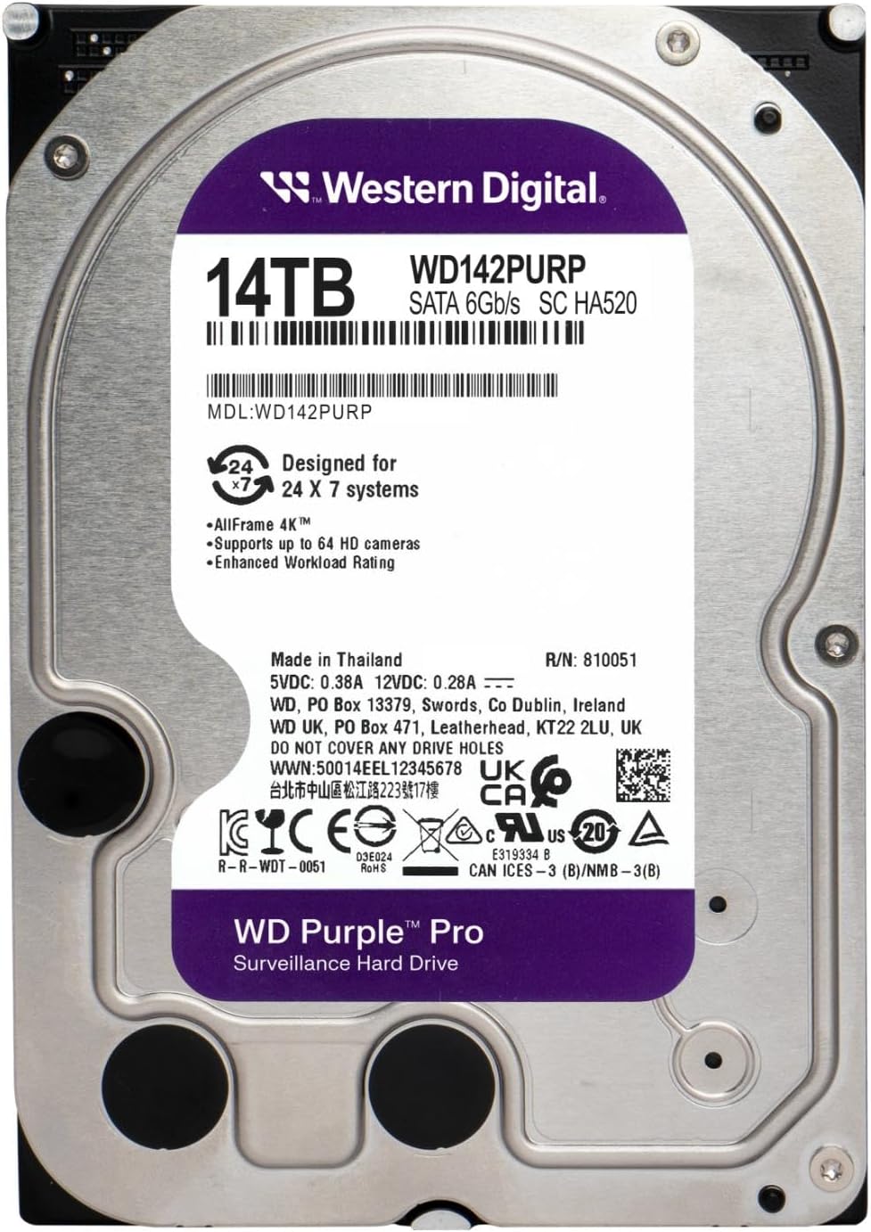 WD Purple Surveillance Hard Drive – 14TB, 3.5" SATA, 7200RPM - Globaltech.tc