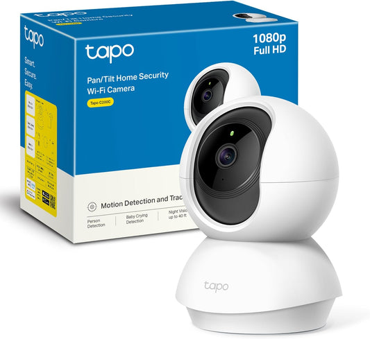 TP-Link Tapo C200C – Indoor WLAN Camera, FHD, Surveillance Camera, Night Vision, 360° Viewing Angle, Bidirectional Audio, Motion Detection and Notifications, Integrated Acoustic and Clear Alarm - Globaltech.tc