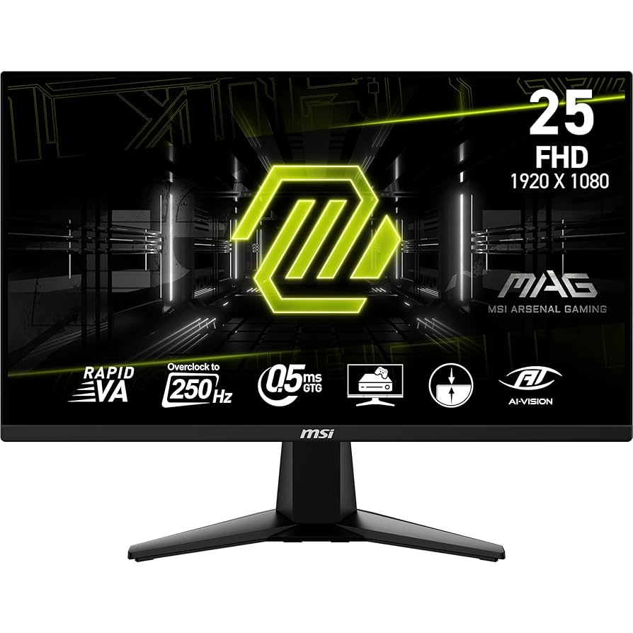MSI MAG 255XFV 25" Gaming Monitor, 250Hz, 0.5ms, IPS, FHD 1080p, Adaptive Sync – HDMI & USB Hub - Globaltech.tc
