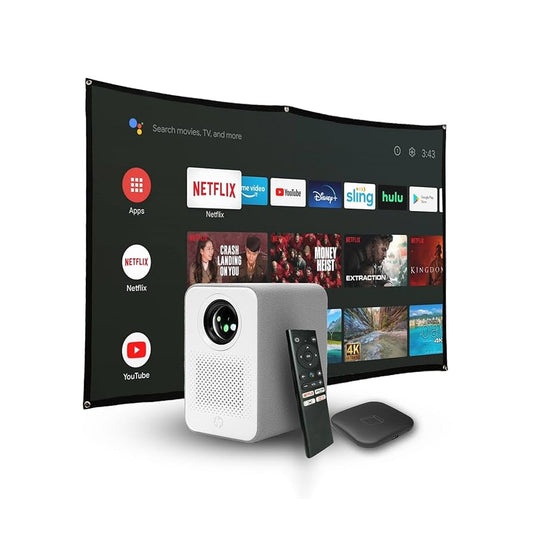 HP CC500 Cinema Projector Bundle – Full HD, 84" Screen + Google 4K TV - Globaltech.tc
