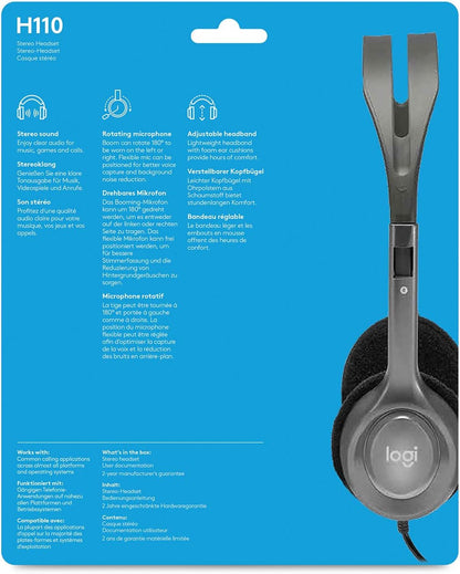 Logitech H110 Wired Headset – Stereo Audio with Noise-Canceling Microphone - Globaltech.tc