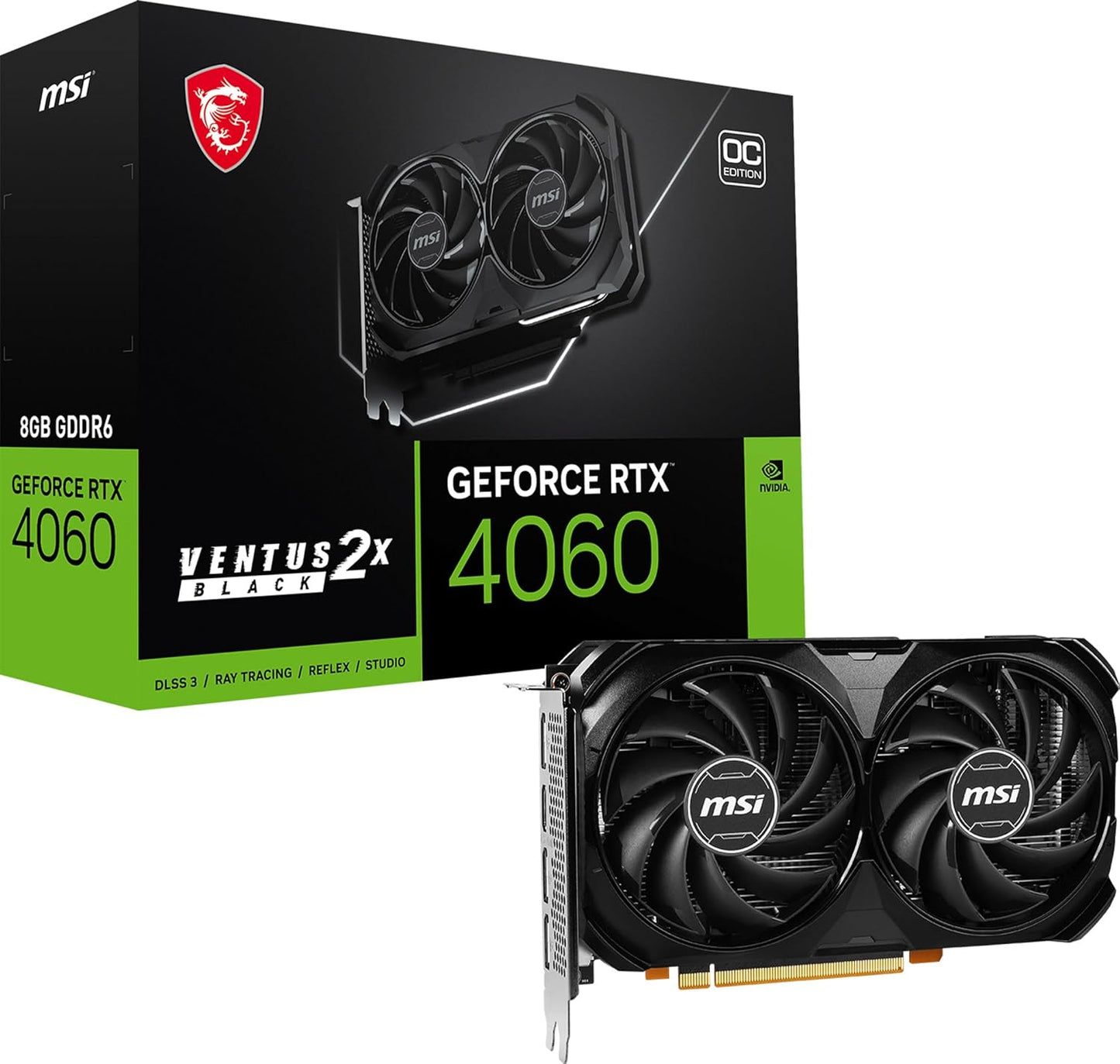 MSI GeForce RTX 4060 VENTUS 2X Black 8G OC – Dual-Fan Graphics Card, 8GB GDDR6, Ray Tracing, DLSS 3 - Globaltech.tc