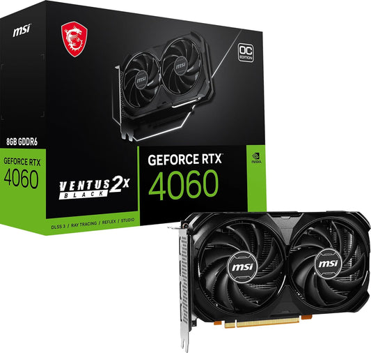 MSI GeForce RTX 4060 VENTUS 2X Black 8G OC – Dual-Fan Graphics Card, 8GB GDDR6, Ray Tracing, DLSS 3 - Globaltech.tc