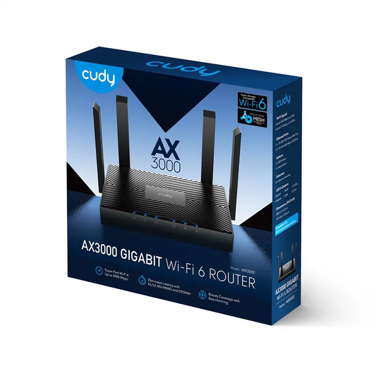 Cudy WR3000 AX3000 Dual Band Wi-Fi 6 Mesh Router – High-Speed, Secure, and Cloud Managed - Globaltech.tc