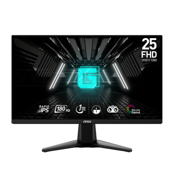 MSI G255F 25" Gaming Monitor, 180Hz, 1ms, IPS, FHD 1080p – Frameless Design, HDR, FreeSync - Globaltech.tc