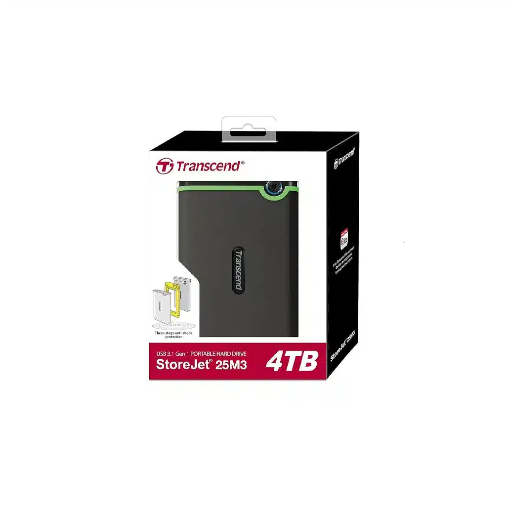 Transcend StoreJet 25M3S External Hard Drive – 1TB / 2TB / 4TB, 2.5", USB 3.0, Anti-Shock - Globaltech.tc