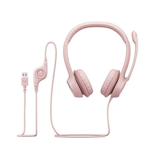 Logitech H390 Wired USB Headset – Noise-Canceling Mic with In-Line Controls (Rose / Black) - Globaltech.tc