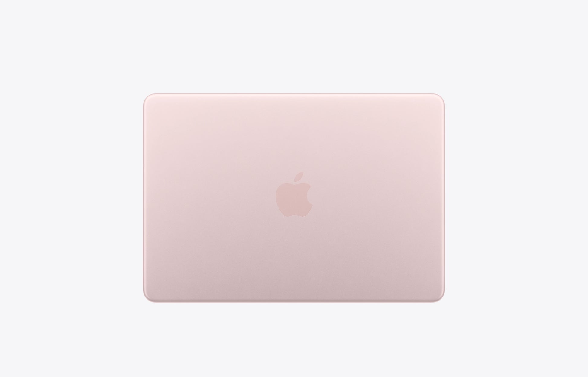 13-inch MacBook Neo, top exterior, blush (light pink color), rounded corners, centered glossy dark pink Apple logo