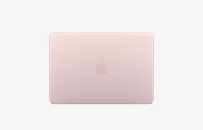 13-inch MacBook Neo, top exterior, blush (light pink color), rounded corners, centered glossy dark pink Apple logo