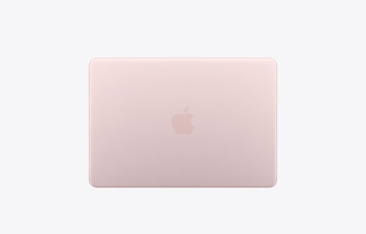 13-inch MacBook Neo, top exterior, blush (light pink color), rounded corners, centered glossy dark pink Apple logo