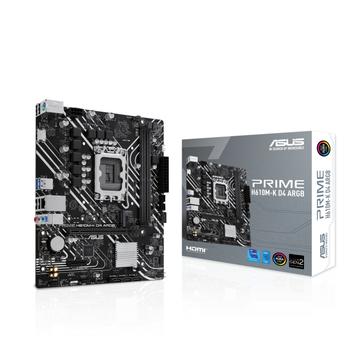 ASUS PRIME H610M-K D4 ARGB Motherboard – LGA 1700, DDR4, PCIe 4.0, M.2 NVMe, ARGB, micro-ATX - Globaltech.tc
