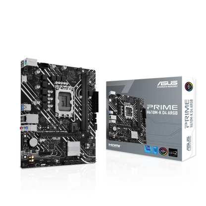 ASUS PRIME H610M-K D4 ARGB Motherboard – LGA 1700, DDR4, PCIe 4.0, M.2 NVMe, ARGB, micro-ATX - Globaltech.tc
