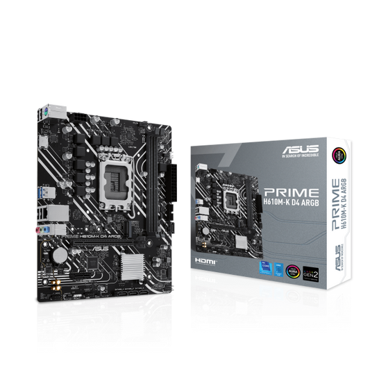 ASUS PRIME H610M-K D4 ARGB Motherboard – LGA 1700, DDR4, PCIe 4.0, M.2 NVMe, ARGB, micro-ATX - Globaltech.tc